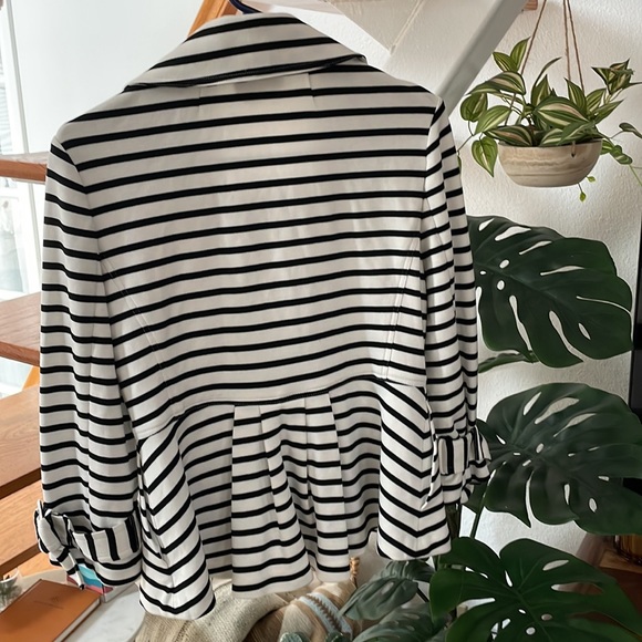 Kate Spade nautical stripe double breasted jacket in cream and black stripe - Picture 2 of 4